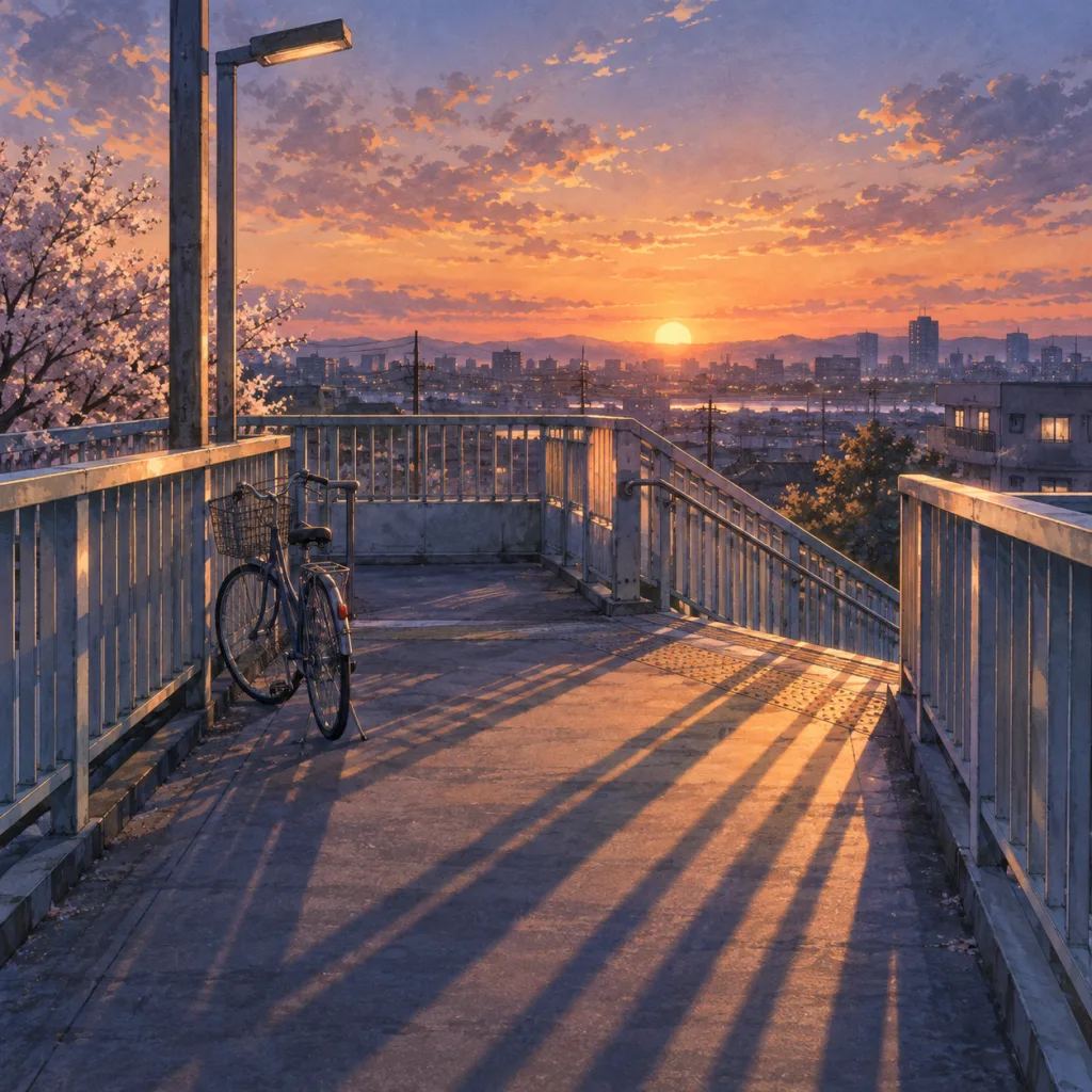 歩道橋の影の画像